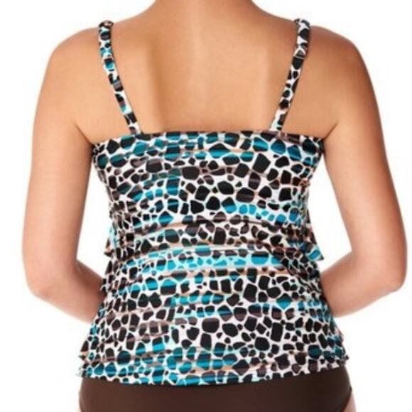 Swim Solutions Women's Blue/Black Floating Island Ruffled Tankini Swim Top sz 8 - Picture 3 of 5